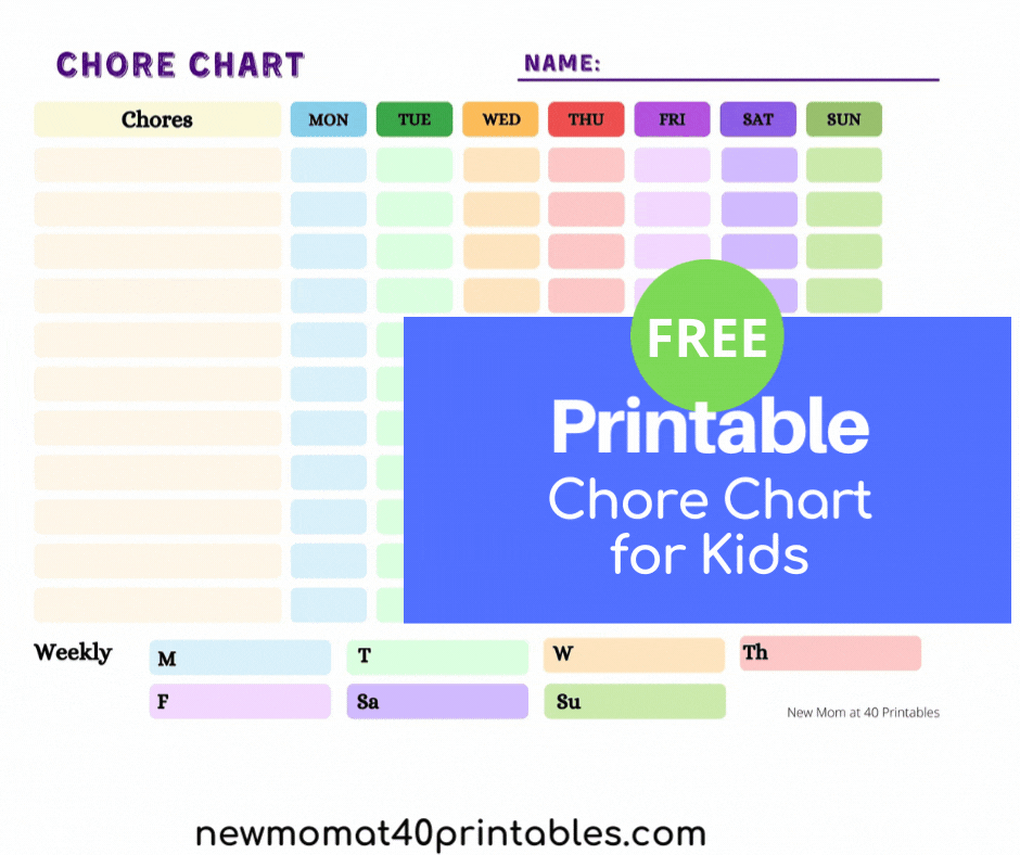 Free Printable Chore Chart for Kids - New Mom at 40 Printables