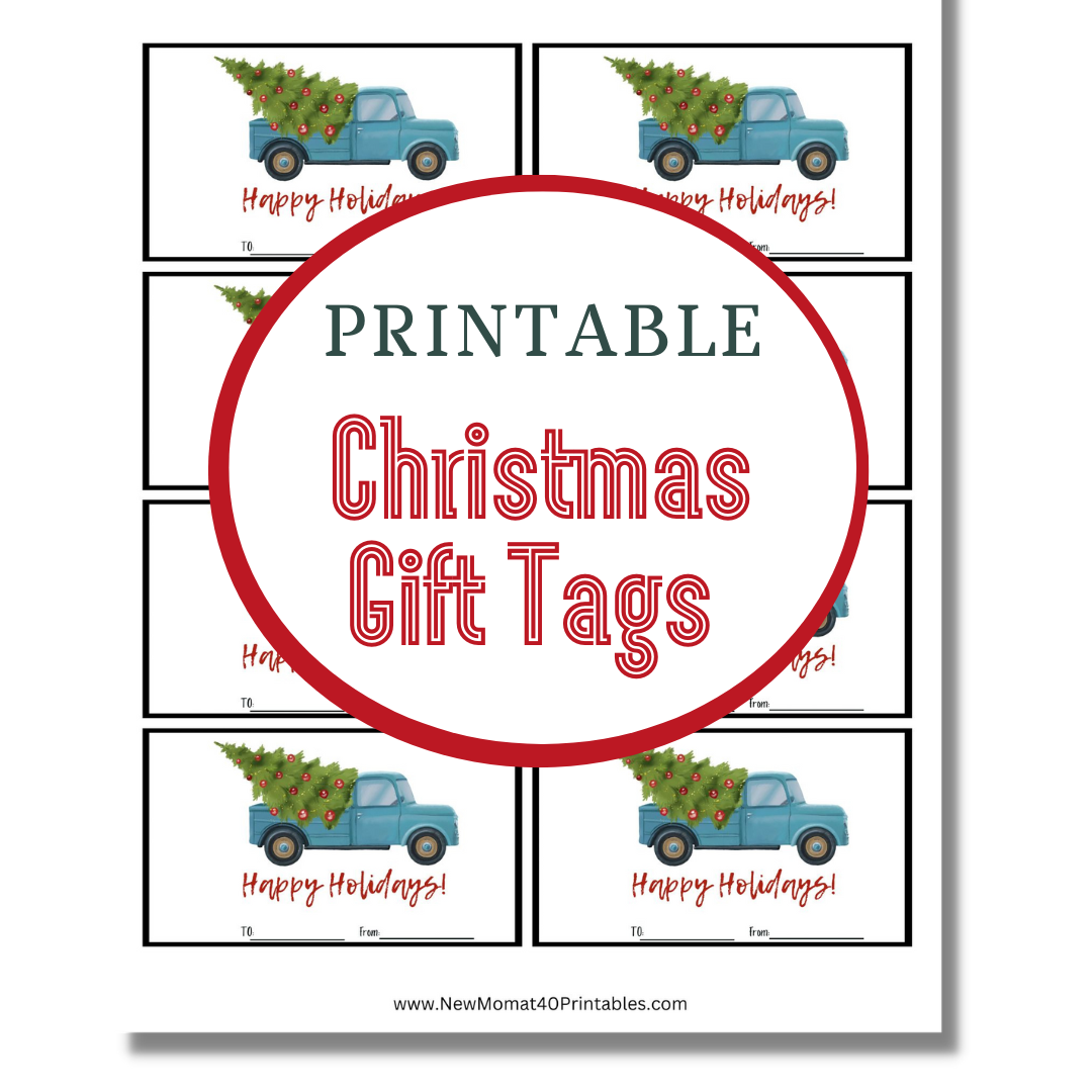 Printable Christmas Gift Tags with Vintage Blue Truck - New Mom at 40 ...